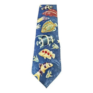 Vintage Marc Dennis Silk Tie Men’s Blue Tropical Fish Endangered Species 1996